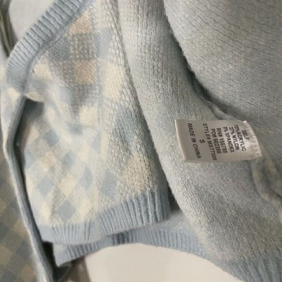 MABLE Blue Cropped Blue diamond knit Cardigan strapless 2pc set size Small - Picture 3 of 5